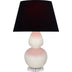 Bone Glazed Ceramic w/Lucite with Ink Black W/ Rose Red Lining Fabric Shade Glass and Black Shade