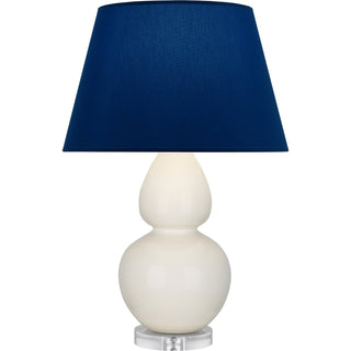 Buy bone-glazed-ceramic-w-lucite-with-navy-w-gray-lining-fabric-shade-glass-and-blue-shade Double Gourd Table Lamp by Robert Abbey