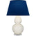 Bone Glazed Ceramic w/Lucite with Navy W/ Gray Lining Fabric Shade Glass and Blue Shade