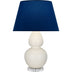Bone Glazed Ceramic w/Lucite with Navy W/ Gray Lining Fabric Shade Glass and Blue Shade