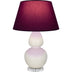 Bone Glazed Ceramic w/Lucite with Plum W/ Lavender Lining Fabric Shade Glass and Red Shade