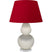 Bone Glazed Ceramic w/Lucite with Rose Red W/ Ink Black Lining Fabric Shade Glass and Red Shade