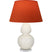 Bone Glazed Ceramic w/Lucite with Tangerine W/ Taupe Lining Fabric Shade Glass and Orange Shade