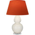 Bone Glazed Ceramic w/Lucite with Tangerine W/ Taupe Lining Fabric Shade Glass and Orange Shade