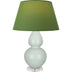 Celadon Glazed Ceramic w/Lucite with Tea Green W/ Taupe Lining Fabric Shade Glass and Green Shade