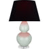 Celadon Glazed Ceramic w/Lucite with Ink Black W/ Rose Red Lining Fabric Shade Glass and Black Shade