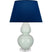 Celadon Glazed Ceramic w/Lucite with Navy W/ Gray Lining Fabric Shade Glass and Blue Shade