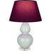 Celadon Glazed Ceramic w/Lucite with Plum W/ Lavender Lining Fabric Shade Glass and Red Shade
