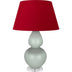 Celadon Glazed Ceramic w/Lucite with Rose Red W/ Ink Black Lining Fabric Shade Glass and Red Shade