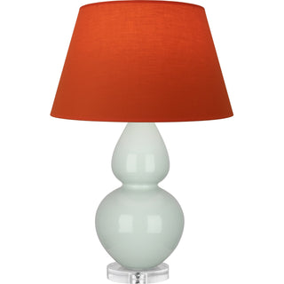 Buy celadon-glazed-ceramic-w-lucite-with-tangerine-w-taupe-lining-fabric-shade-glass-and-orange-shade Double Gourd Table Lamp by Robert Abbey