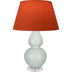 Celadon Glazed Ceramic w/Lucite with Tangerine W/ Taupe Lining Fabric Shade Glass and Orange Shade