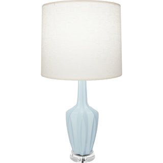 Buy baby-blue-glazed-ceramic-w-polished-nickel-a-lucite-with-oyster-linen-shade-glass-and-white-shade Emma Table Lamp by Robert Abbey