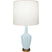 Baby Blue Glazed Ceramic w/Warm Brass with Oyster Linen Shade Glass and White Shade