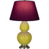 Citron Glazed Ceramic w/Antique Silvered with Plum W/ Lavender Lining Glass and Red Shade