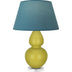 Citron Glazed Ceramic w/Lucite with Bright Blue W/ Gray Lining Fabric Shade Glass and Blue Shade