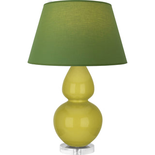 Buy citron-glazed-ceramic-w-lucite-with-tea-green-w-taupe-lining-fabric-shade-glass-and-green-shade Double Gourd Table Lamp by Robert Abbey