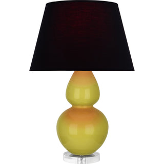 Buy citron-glazed-ceramic-w-lucite-with-ink-black-w-rose-red-lining-fabric-shade-glass-and-black-shade Double Gourd Table Lamp by Robert Abbey