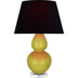 Citron Glazed Ceramic w/Lucite with Ink Black W/ Rose Red Lining Fabric Shade Glass and Black Shade