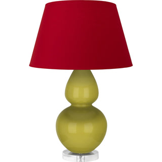 Buy citron-glazed-ceramic-w-lucite-with-rose-red-w-ink-black-lining-fabric-shade-glass-and-red-shade Double Gourd Table Lamp by Robert Abbey