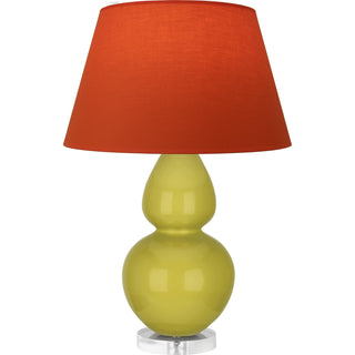 Buy citron-glazed-ceramic-w-lucite-with-tangerine-w-taupe-lining-fabric-shade-glass-and-orange-shade Double Gourd Table Lamp by Robert Abbey