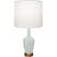 Celadon Glazed Ceramic w/Warm Brass with Oyster Linen Shade Glass and White Shade