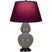 Ash Glazed Ceramic w/Deep Patina Bronzeed with Plum W/ Lavender Lining Fabric Shade Glass and Red Shade