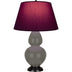 Ash Glazed Ceramic w/Deep Patina Bronzeed with Plum W/ Lavender Lining Fabric Shade Glass and Red Shade