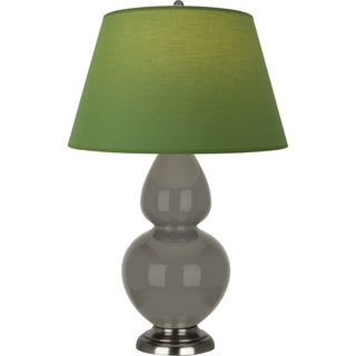 Buy ash-glazed-ceramic-w-antique-silvered-with-tea-green-w-taupe-lining-fabric-shade-glass-and-green-shade Double Gourd Table Lamp by Robert Abbey