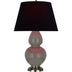 Ash Glazed Ceramic w/Antique Silvered with Ink Black W/ Rose Red Lining Fabric Shade Glass and Black Shade
