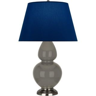Buy ash-glazed-ceramic-w-antique-silvered-with-navy-w-gray-lining-fabric-shade-glass-and-blue-shade Double Gourd Table Lamp by Robert Abbey