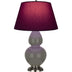 Ash Glazed Ceramic w/Antique Silvered with Plum W/ Lavender Lining Fabric Shade Glass and Red Shade