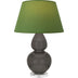 Ash Glazed Ceramic w/Lucite with Tea Green W/ Taupe Lining Fabric Shade Glass and Green Shade