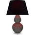 Ash Glazed Ceramic w/Lucite with Ink Black W/ Rose Red Lining Fabric Shade Glass and Black Shade
