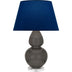 Ash Glazed Ceramic w/Lucite with Navy W/ Gray Lining Fabric Shade Glass and Blue Shade