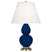 Cobalt Glazed Ceramic w/Antique Natural Brassed with Pearl Dupioni Fabric Shade Glass and White Shade