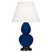Cobalt Glazed Ceramic w/Deep Patina Bronzeed with Pearl Dupioni Fabric Shade Glass and White Shade