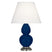Cobalt Glazed Ceramic w/Antique Silvered with Pearl Dupioni Fabric Shade Glass and White Shade