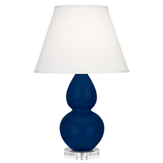 Buy cobalt-glazed-ceramic-w-lucite-with-pearl-dupioni-fabric-shade-glass-and-white-shade Small Double Gourd Lamp by Robert Abbey