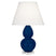 Cobalt Glazed Ceramic w/Lucite with Pearl Dupioni Fabric Shade Glass and White Shade