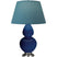 Cobalt Glazed Ceramic w/Antique Silvered with Bright Blue W/ Gray Lining Fabric Shade Glass and Blue Shade
