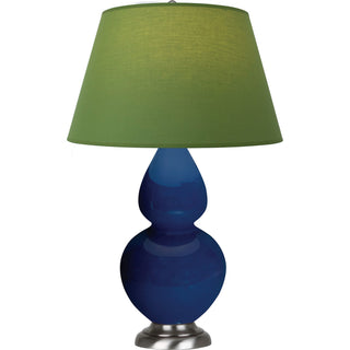 Buy cobalt-glazed-ceramic-w-antique-silvered-with-tea-green-w-taupe-lining-fabric-shade-glass-and-green-shade Double Gourd Table Lamp by Robert Abbey