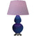 Cobalt Glazed Ceramic w/Antique Silvered with Lavender W/ Plum Lining Fabric Shade Glass and Purple Shade