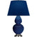 Cobalt Glazed Ceramic w/Antique Silvered with Navy W/ Gray Lining Fabric Shade Glass and Blue Shade