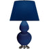 Cobalt Glazed Ceramic w/Antique Silvered with Navy W/ Gray Lining Fabric Shade Glass and Blue Shade