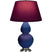 Cobalt Glazed Ceramic w/Antique Silvered with Plum W/ Lavender Lining Fabric Shade Glass and Red Shade