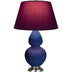 Cobalt Glazed Ceramic w/Antique Silvered with Plum W/ Lavender Lining Fabric Shade Glass and Red Shade