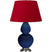 Cobalt Glazed Ceramic w/Antique Silvered with Rose Red W/ Ink Black Lining Fabric Shade Glass and Red Shade