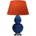 Cobalt Glazed Ceramic w/Antique Silvered with Tangerine W/ Taupe Lining Fabric Shade Glass and Red Shade