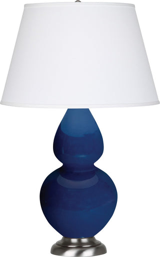Buy cobalt-glazed-ceramic-w-antique-silvered-with-pearl-dupioni-fabric-shade-glass-and-white-shade Double Gourd Table Lamp by Robert Abbey