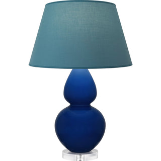 Buy cobalt-glazed-ceramic-w-lucite-with-bright-blue-w-gray-lining-fabric-shade-glass-and-blue-shade Double Gourd Table Lamp by Robert Abbey